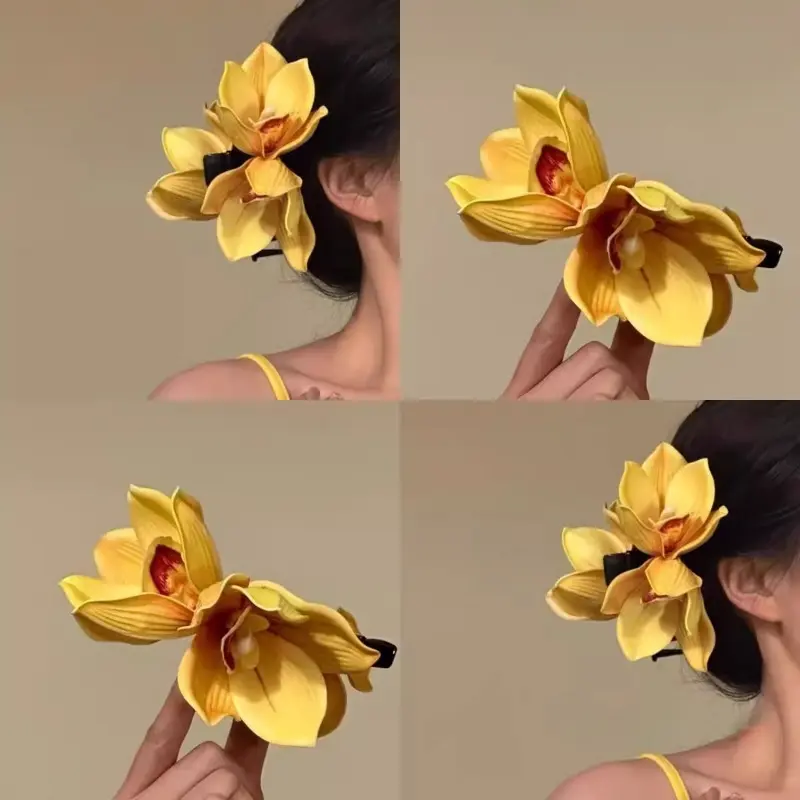 Kẹp Tóc Hoa, Khí Quyển, Kẹp Lấy, Siêu Thanh Lịch, Kẹp Cá Mập Hoa Lan, Thích Hợp Cho Kỳ Nghỉ Bờ Biển, Phụ Kiện Tóc Độc Đáo