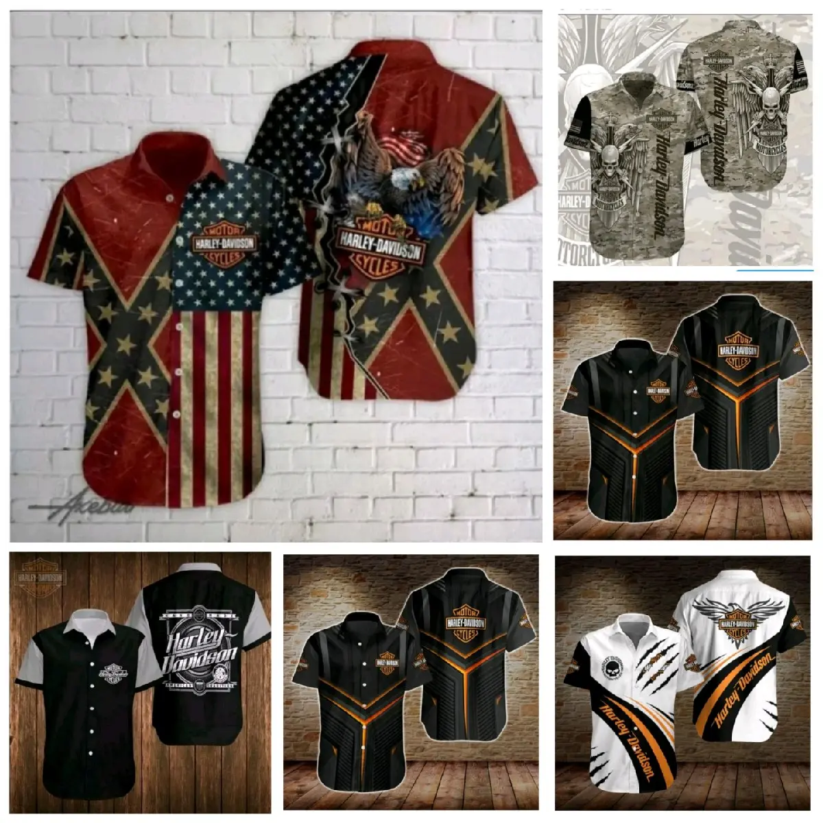 kemeja pria keren harley  davidson , printing sublim , original , premium