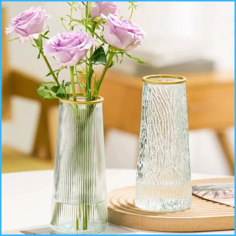 Bộ 2 Bình Hoa Trang Trí Thuỷ Tinh Vân Dọc Và Vân Sần Đơn Giản Cho Kệ Tủ Tivi Bàn Ăn - Thủy Tinh, Decor Phòng