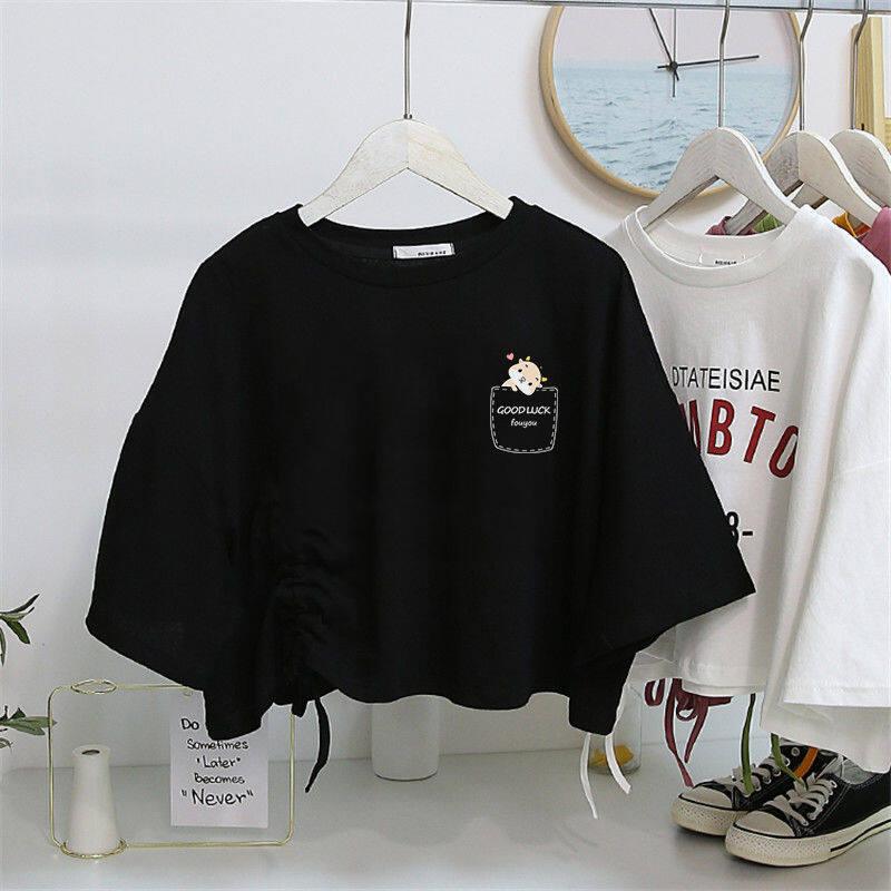 Product Introduction of Áo Thun Dây Rút ngắn tay, dành cho nữ, Cạp Cao, Cropped Xén, Dáng Rộng Vừa Vặn, Áo Crop Top 8