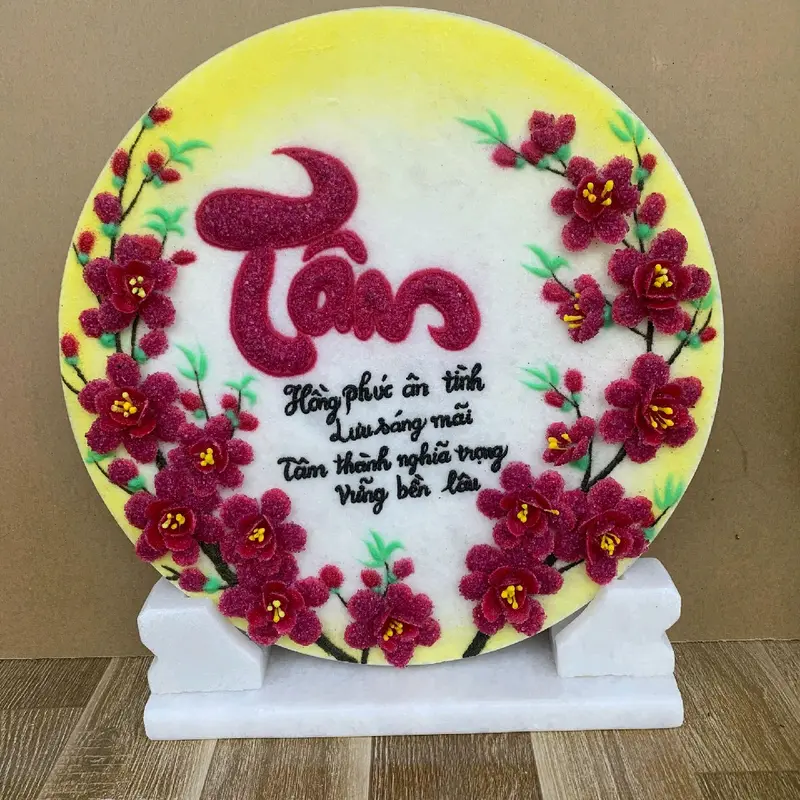 TRANH CHỮ TÂM . KT35 cm . TRANH ĐÁ QUÝ TỰ NHIÊN THIÊN NHIÊN . 3