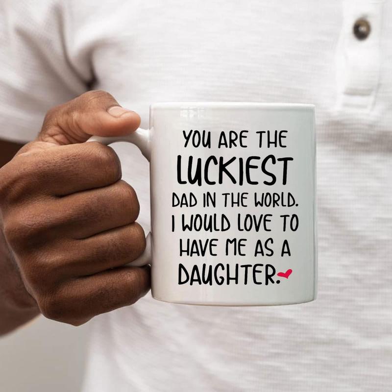 Product Introduction of You Are The Luckiest Dad in The World   Letter Pattern Coffee Mug, 1 Count Ceramic Tea Cup, Home Supplies for Bathroom Tumbler for Toothbrush 3