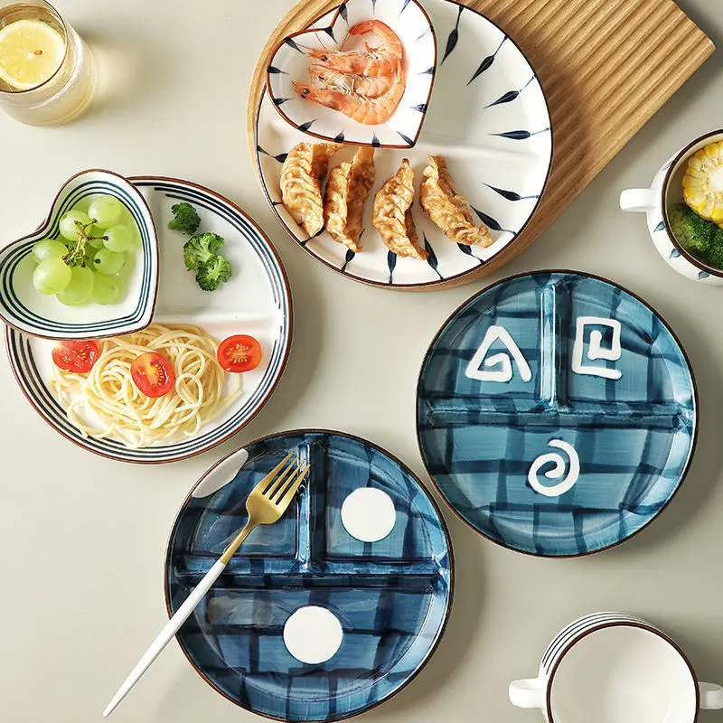 1/3-Pieces Ceramic Compartment Plate Breakfast Plate Fat Reduction Quantitative Plate 211 Compartment Plate Children Food Plate 211Dinner Plate For One Person Tableware Food Tray
