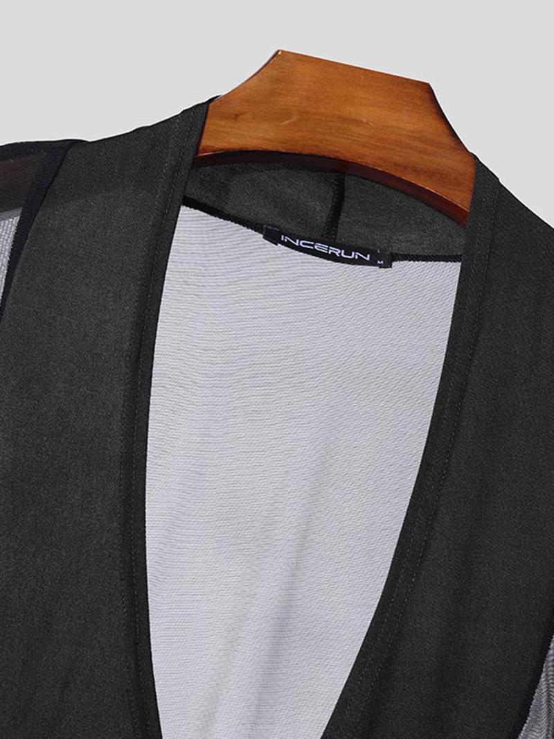 Product Introduction of Men's Sexy Mesh Patchwork Long Sleeve Bodysuit , Casual V-Neck Triangle Rompers for Party & Homwear, Fashion Men's Jumpsuits for All Season 4