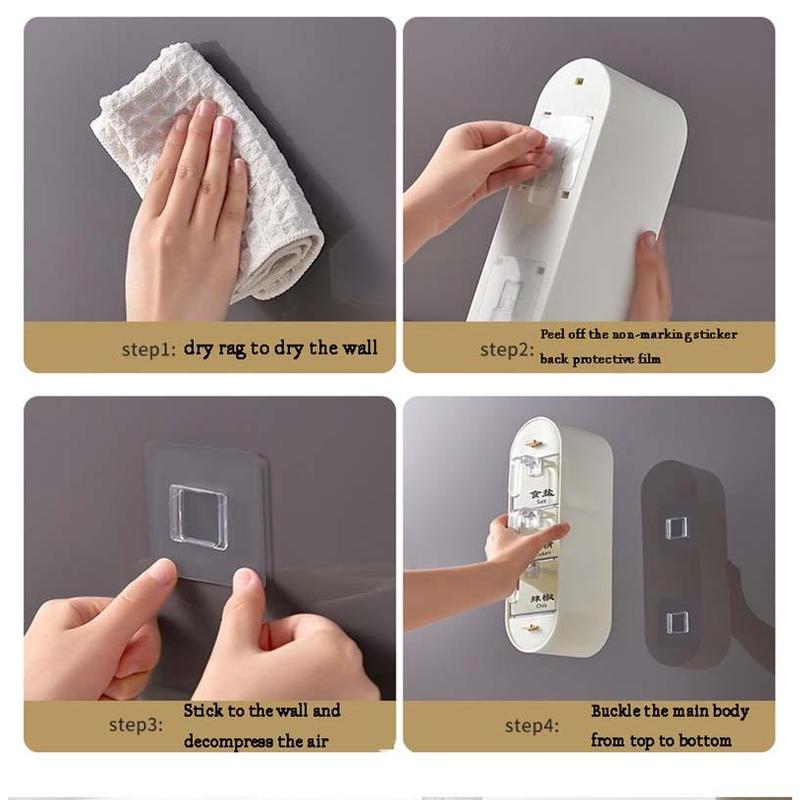Creative and Convenient Kitchen Sugar and Salt Shaker Seasoning Container Box Household Wall-mounted Perforation-free Combination Shelf Storage Rack Spice Utensils Seasoning Box 7