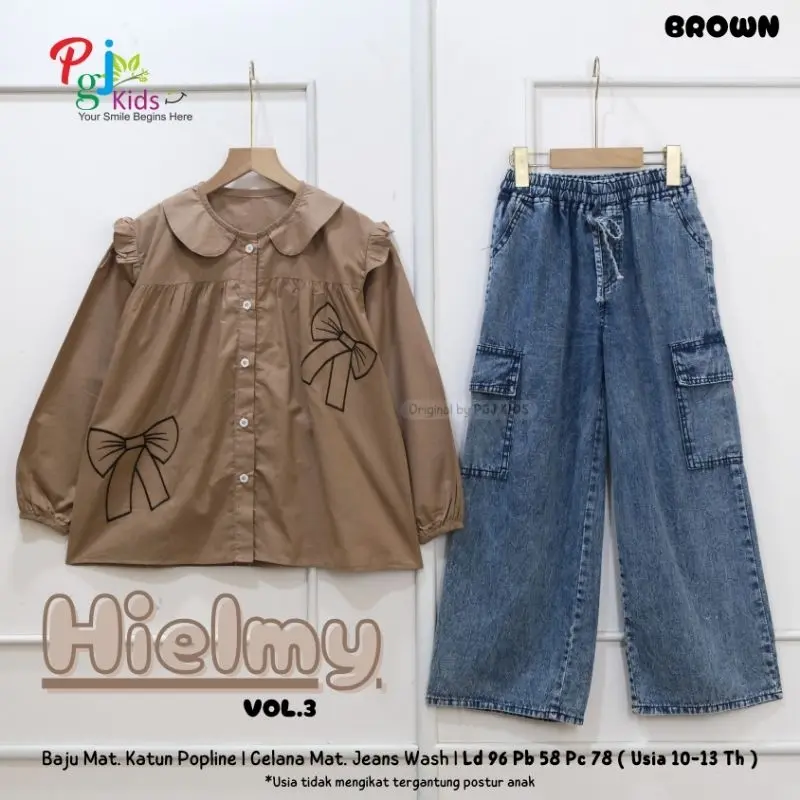 [BISA COD] HIELMY BAJU SETELAN REMAJA USIA 10-15 TAHUN MATT ATASAN KATUN + PANTS JEANS WASH SET MUSLIM ANAK KEMEJA OVERSIZE+KULOT MURAH