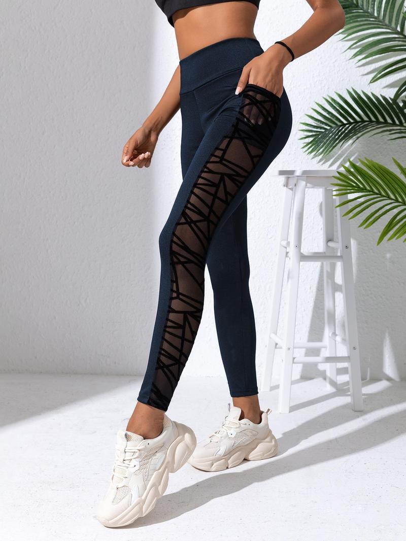 Product Introduction of Women's Summer Basic Contrast Mesh Sheer Pocket High Waisted Sports Tummy Control Forbidden Leggings, Solid Color Breathable Mesh Stitching Gyatt Jeggings, Summer Outfits 2024, Gyat Pants 3