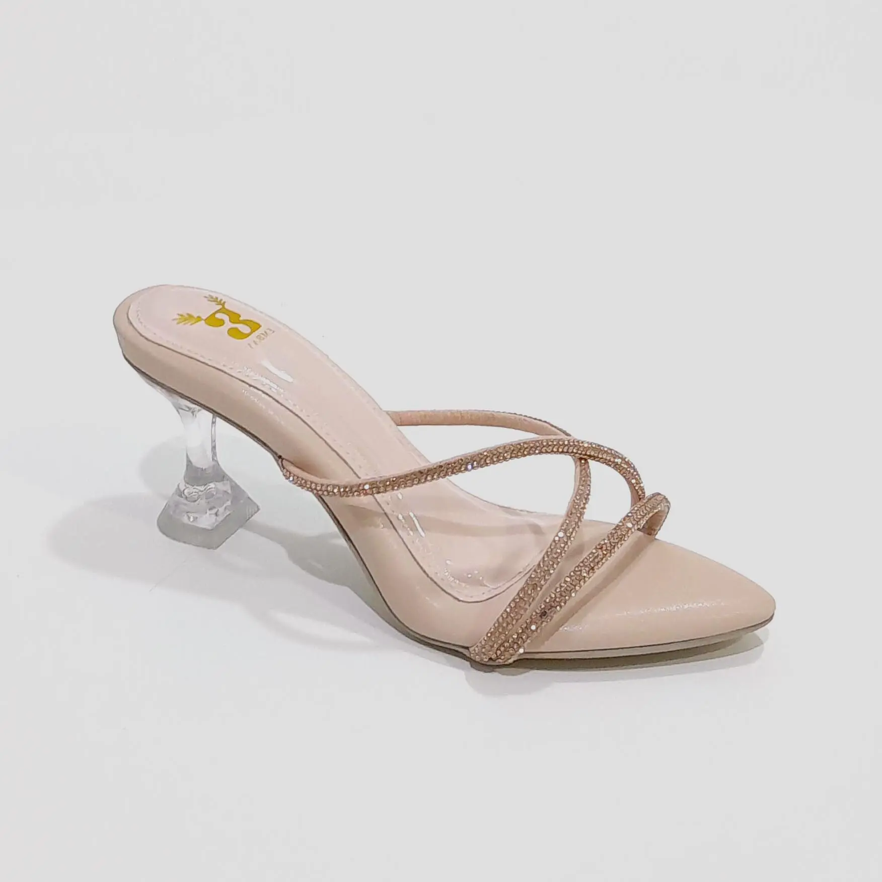 Embay Hera warna Nude Heels wanita Hak Kaca 7cm Sandal Cewek Terbaru