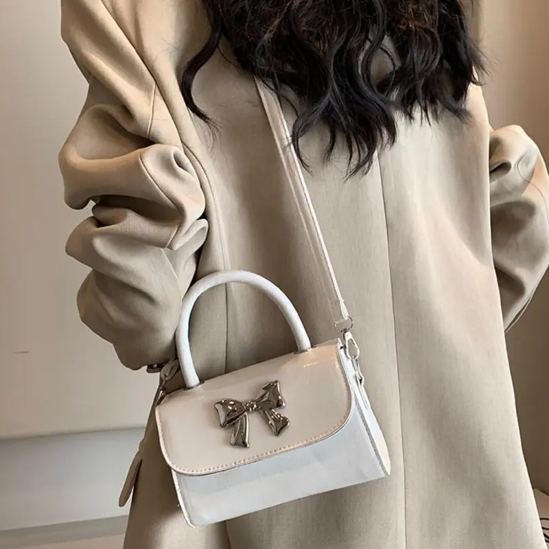Túi Xách Nữ Cầm Tay Nơ Xinh Dạ PU Trơn Đeo Chéo Đeo Vai Phong Cách Hàn Xinh Xắn Bag Kem Da   CUN361 2