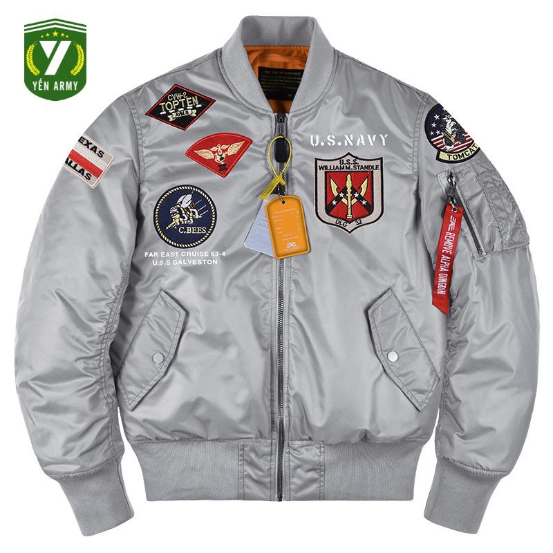 Áo Khoác Pilot Alpha Bomber Nam Chần Bông Màu Ghi Bạc / Đen / Xanh Rêu - Mã AP2662
