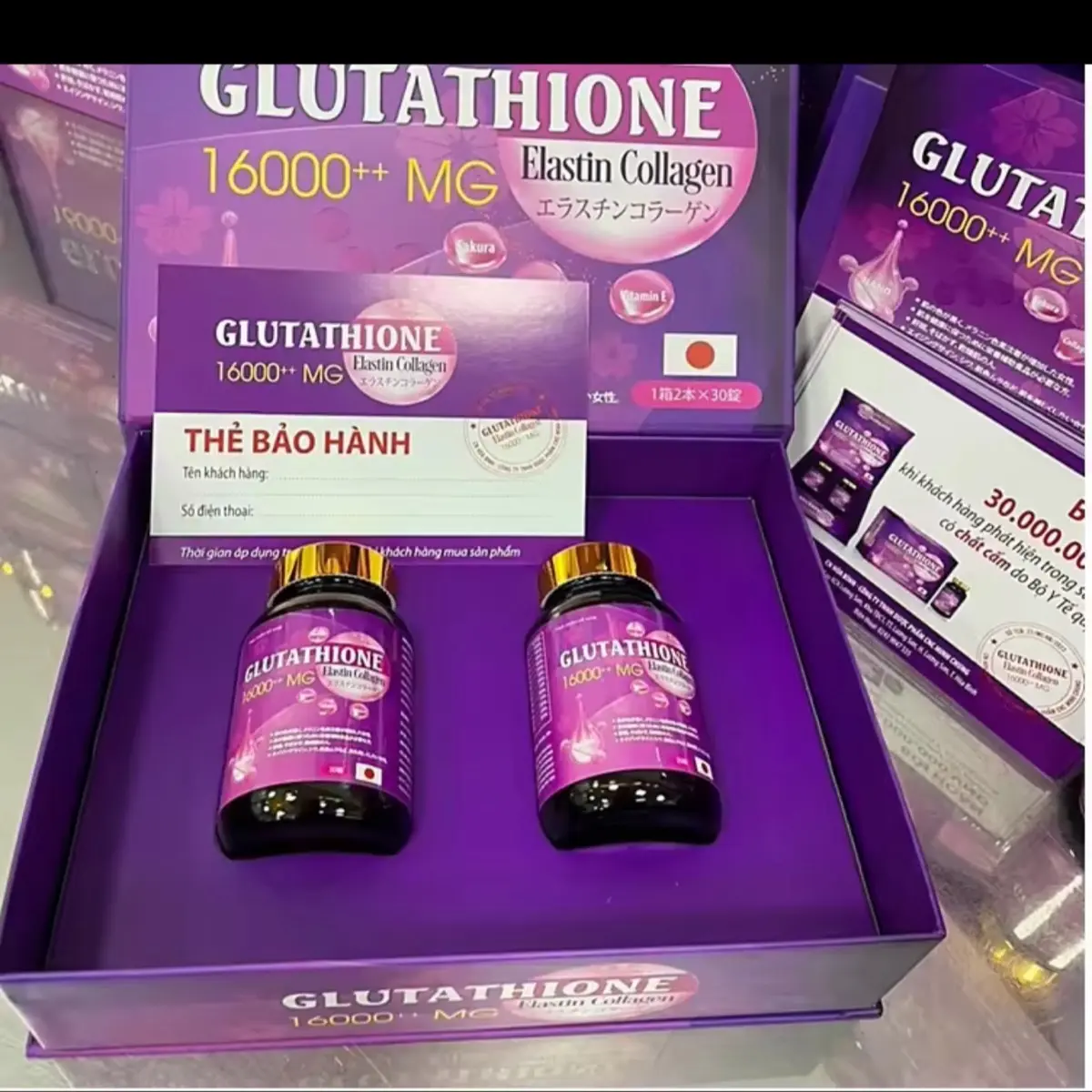 Viên uống trắng da, mờ nám Glutahione Elastin collagen 16000++ MG  giảm thâm,tàn nhang , Đen ,Đốm nâu , cân bằng nội tiết tố- hộp 2 lọ 60 viên
