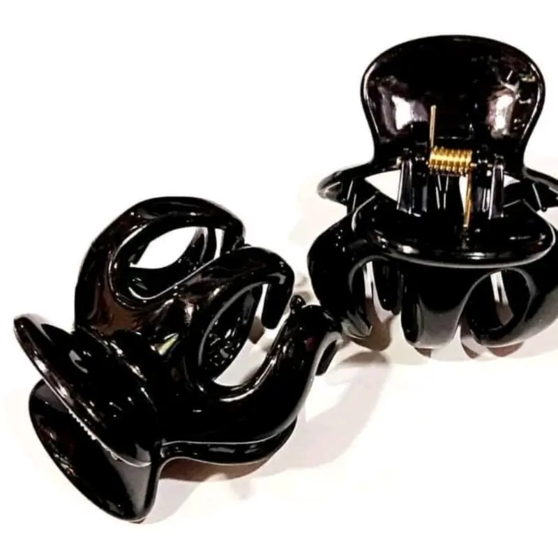 1PCS Jepit Rambut Jedai 5 Cm Wanita Cakar 3 Bahan Plastik Jepitan Badai Warna Hitam Polos Model Korea Clips A071 4
