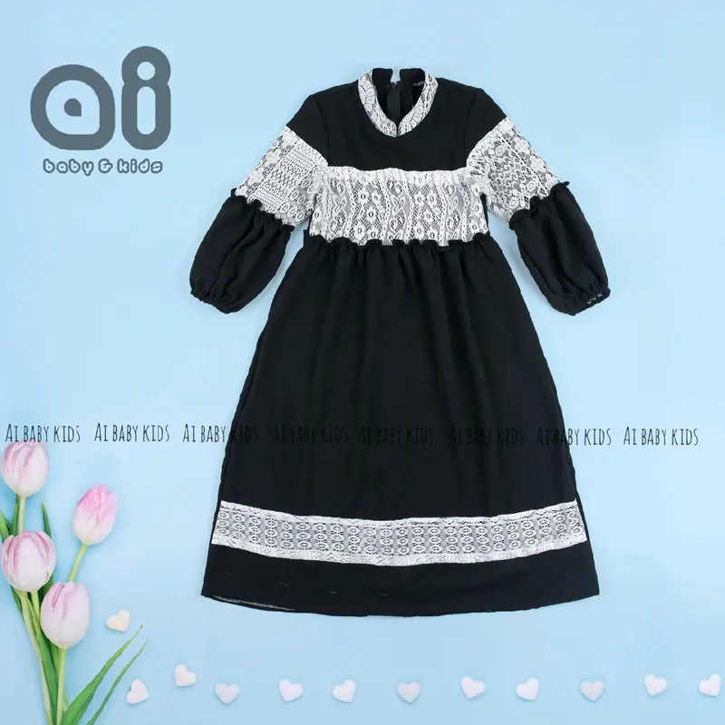 Ai - Eza gamis motif brukat Airflow Muslim Anak 4-5 Tahun White 5