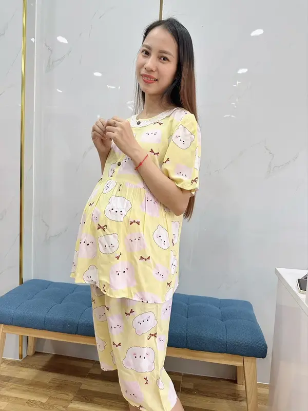 BOBIMOM | Bộ bâu LỬNG QUA GỐI Chất lanh, tôn 2 da thái mềm mát, ĐẸP RẺ cho me bâu thoải mái dễ chịu suốt thai kỳ Váy Bầu Đầm Bầu 4