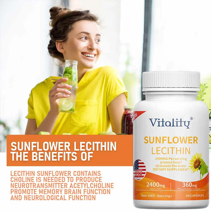 Sunflower Lecithin Capsules, 2400 mg Organic Sunflower Lecithin Supplement for Treating Blocked Milk Ducts, Sunflower Lecithin Contains Natural Phosphatidylcholine and Other Phospholipids, 60 Softgels Made in the USA Edible Fitness Dietary Healthcare