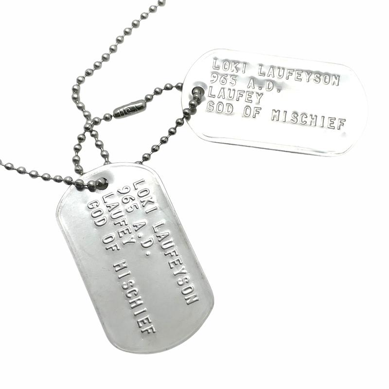 'GOD OF MISCHIEF' LOKI Military Dog Tags - Movie Costume Cosplay Prop - Stainless Steel Chains Included 1