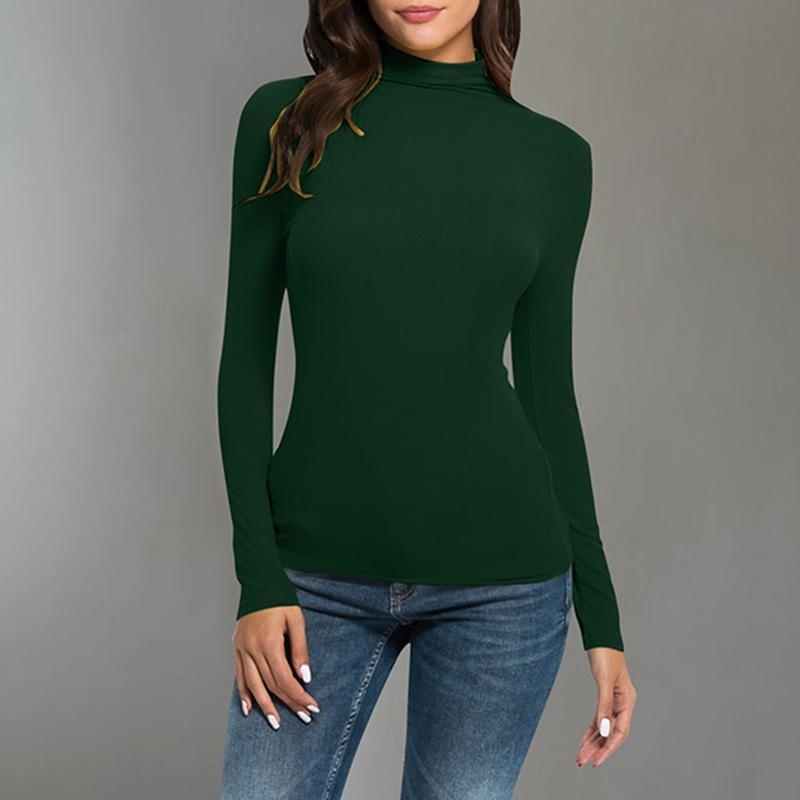 Product Introduction of Women's Solid Color T-Shirts Turtle Neck Long SleevesFit Casual Fall Pullover Tops Cotton Womenswear Lingerie Streetwear 31
