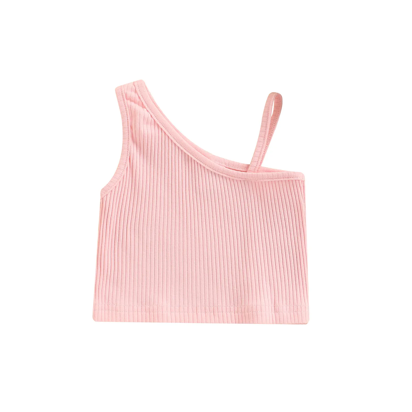 Little Girls Breathable Summer Vest, 2-8 Years Solid Color Sloping Shoulder Sleeveless Crop Tops Casual Clothes
