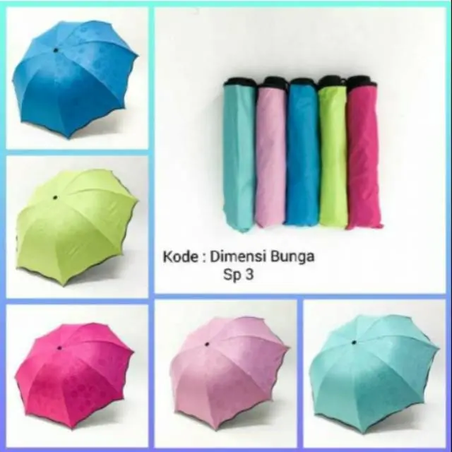 PAYUNG LIPAT 3D MAGIC 2 MUSIM UMBRELLA HUJAN PANAS MOTIF KENA AIR Bunga Plastik 4