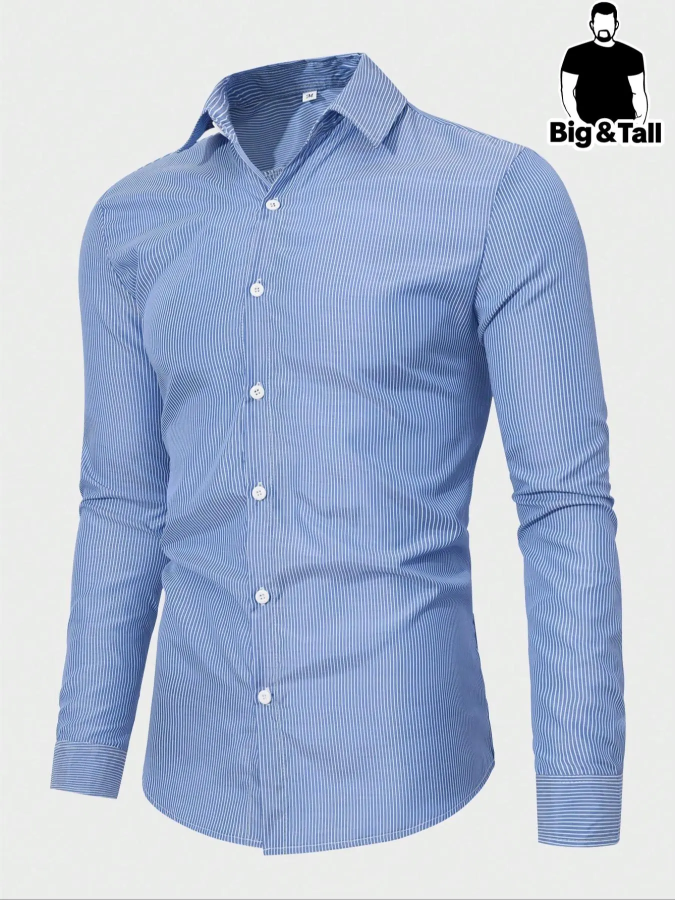 【Plus Size】 Men's  Striped Print Button Front Shirt, Regular Fit Long Sleeve Collared Top for Business Office Work, Men's Clothes for All Seasons
