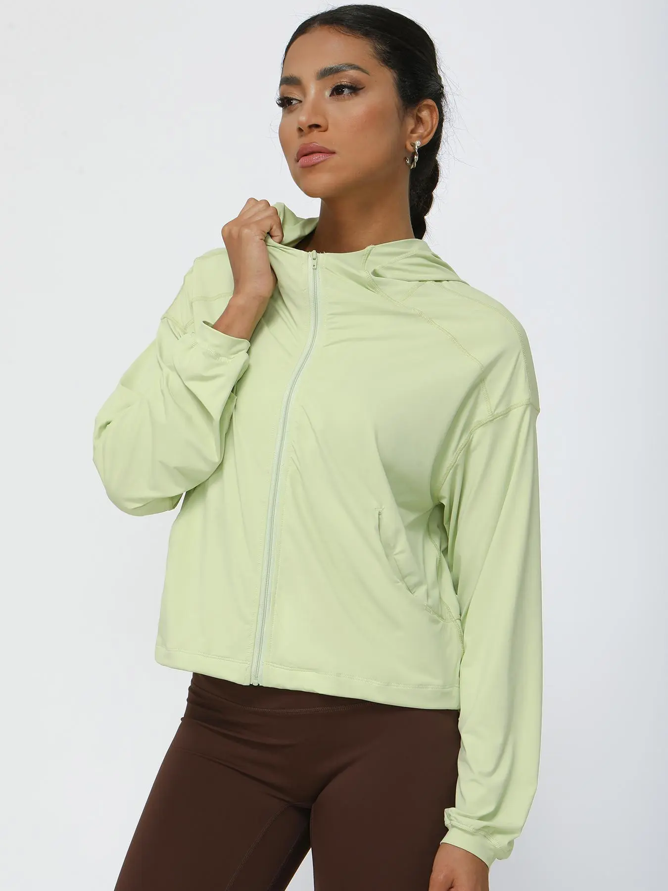 Women's Solid Color Hooded Sports Jacket, Quick Drying Breathable Sports Outerwear, Ladies Sportswear for Yoga Running, Gym Tops