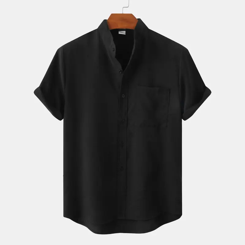 Áo Polo Nam, Màu Trơn Chất Liệu Cotton Và Vải Lanh, Cài Nút, Dáng Ôm, ngắn Tay, Có Túi, Có Màu Đen, Đỏ, Nâu, Xanh Lá Cây Nhạt, Xanh Lá Cây Đậm Và Kaki, Thích Hợp Mặc Trang Trọng Cho Nam Shirt Menswear 3