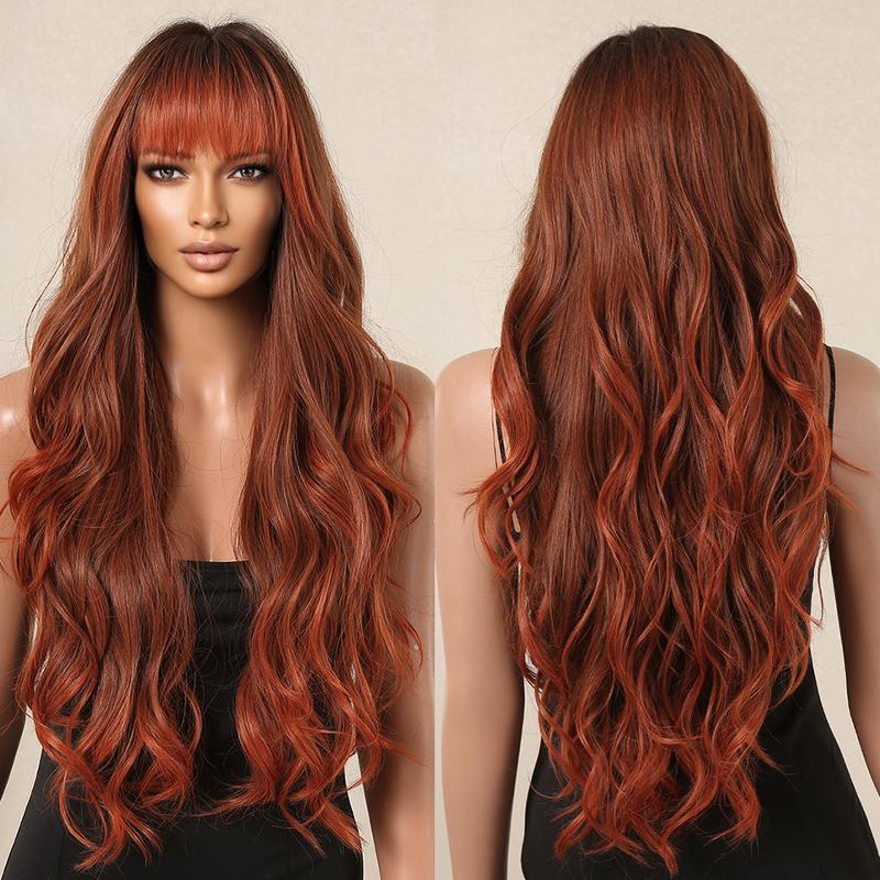Rambut Palsu Sintetik, Warna Coklat Merah Ombre, dengan Poni - TikTok ...