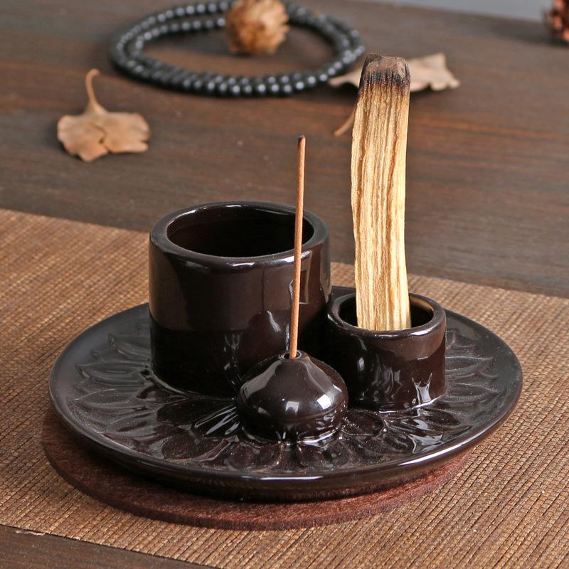Product Introduction of Atmosphere Creator Export Nordic Style Ceramic Aromatherapy Candle Holder Black Sacred Wood Burning Plate Ceramic Base Wax Holder 13