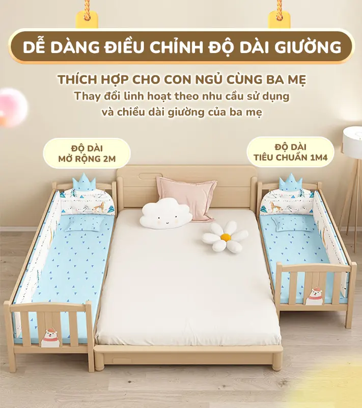 Giường gỗ cho bé Chilux - Hiện đại, an toàn, ghép giường tiện lợi và dễ dàng điều chỉnh độ dài 6