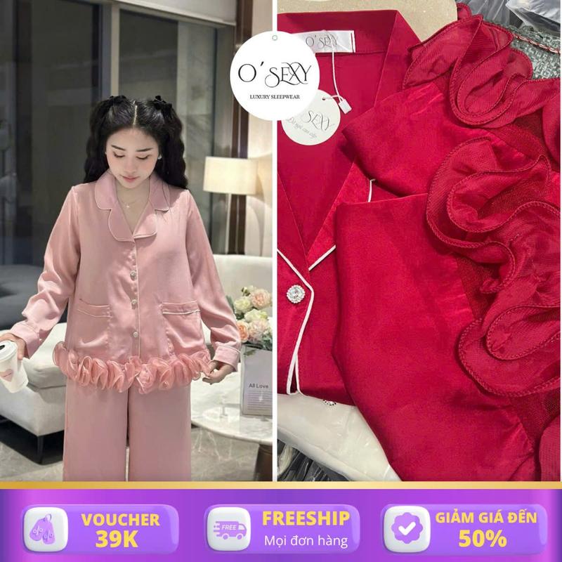  <60 kg Đồ Ngủ Nữ Đồ Bộ Tiểu Thư OSEXY Áo Ren Xoắn Xinh Xắn Chất Lụa Latin Mềm Mịn  Freesize 