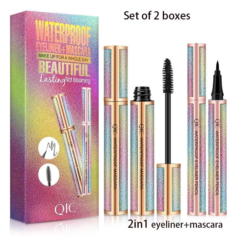 2 in 1 Eyelash & Eyeliner Kit, 2 Boxes(2 Counts/box) Long Lasting Waterprood Eyelash Extensions Mascara & Eyeliner Pen, Eye Makeup Kit for Women 2