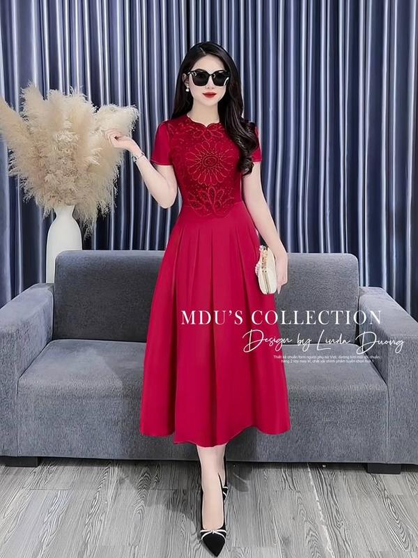 [MIỄN SHIP] MDU3941 Váy Ren Dệt 2 Lớp - Gam Màu Đỏ Sang Chảnh Cùng Họa Tiết Ren Thanh Lịch Dành Cho Nữ Women Dress 3