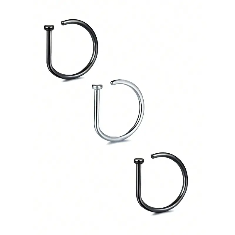 1Pc/3Pcs Women Fake Piercing Nose Ring Hoop Septum Non Piercing Nose Clip Rock HipHoop Stainless Steel Fashion Punk Body Jewelry 6