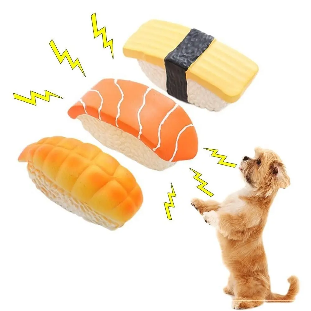 onmini Cute Sushi Shape Dog Chew Toy Wear-resistant Bite-resistant Interactive Squeaky Dog Toys Relieve Boredom Soft Dog Teething Toy for Small Dogs