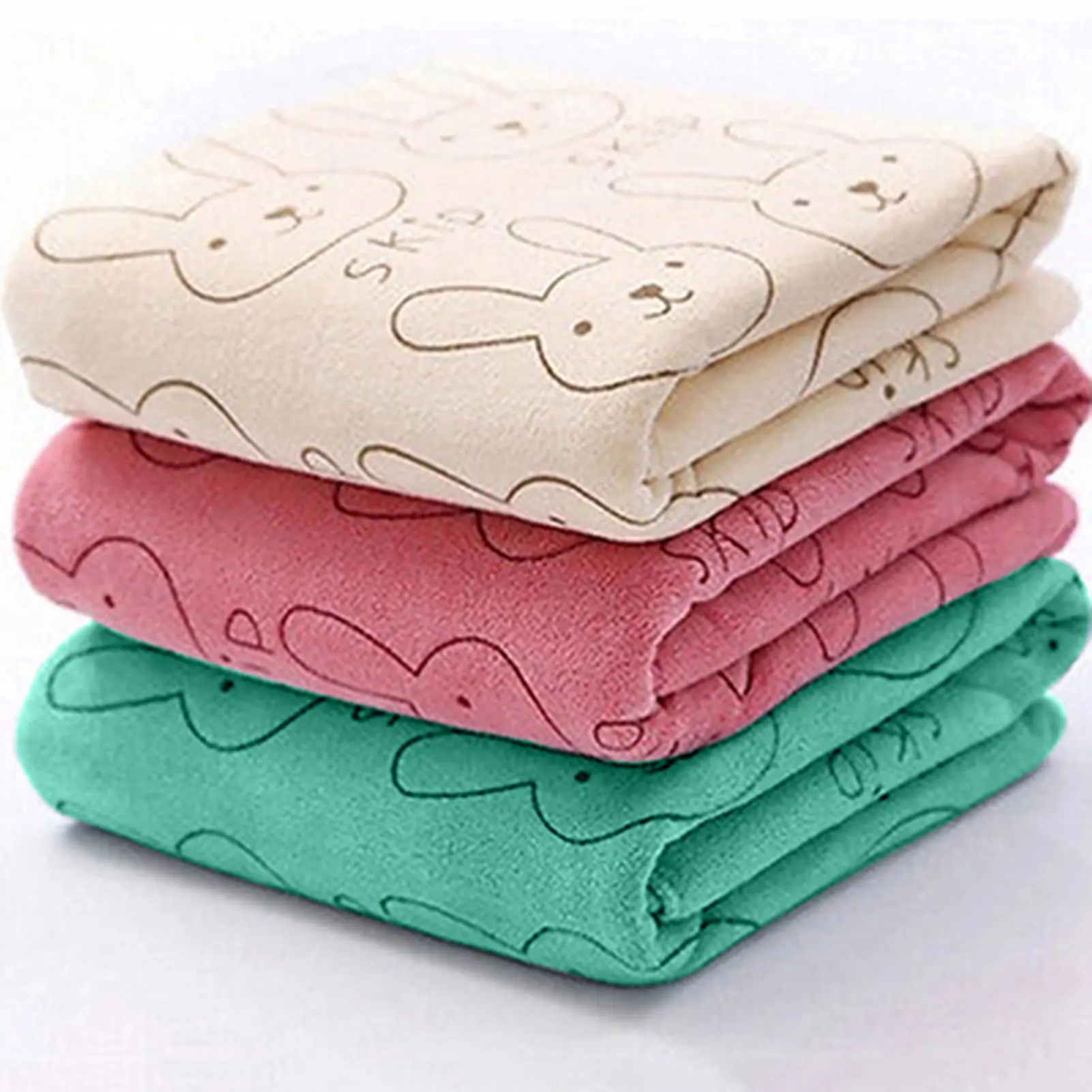 Kf.Q-Towel Square/Rectangle Cartoon Rabbit Print Microfiber Soft Bath Feeding Washcloth for Newborn Baby