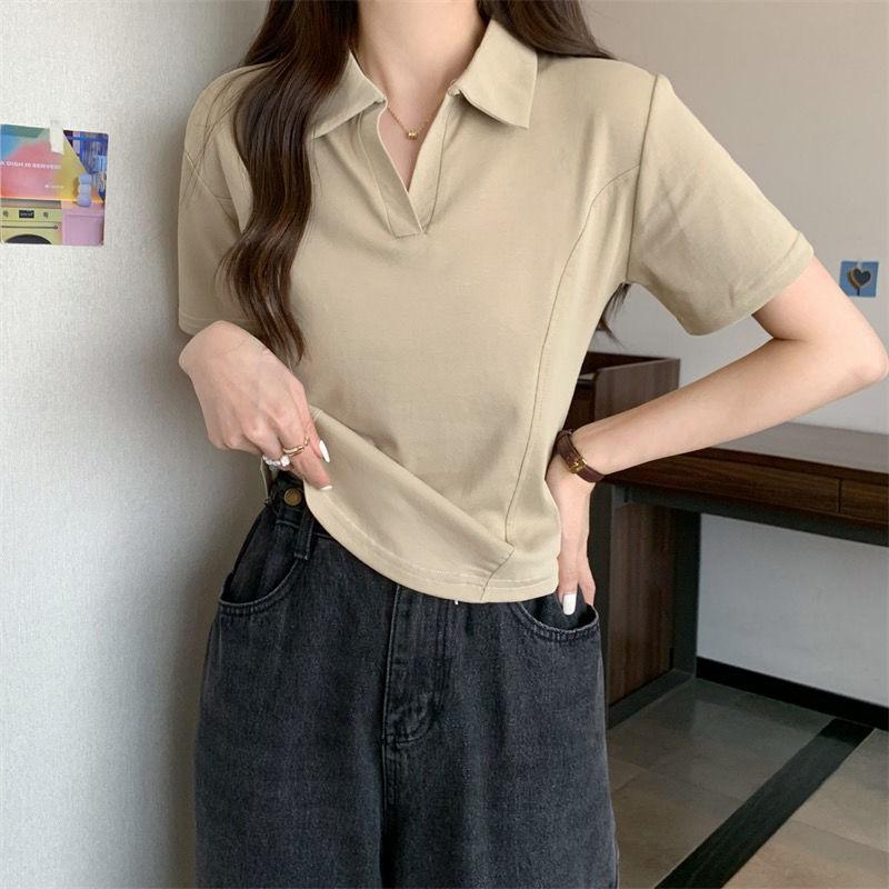 Product Introduction of Summer New Korean Style Polo Collar Solid Color Short-Sleeved Top for Women Slim Casual All-Match T-shirt Women 20