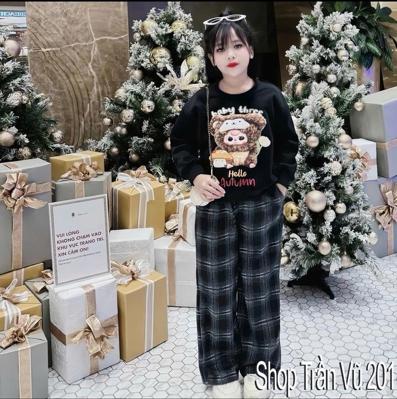  Sét BỘ Đồ  Nỉ Tàu Quần Ống Xuông Dành Cho Bé Gái In Hình BABY THREE Dễ Thương Cho Bé Thoả Thích Vui Chơi Dịp Lễ Tết  Có Thể Giặt Máy Cho Bé Size 10-43kg   TV7  