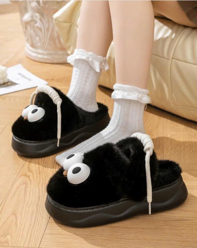 Product Introduction of [Có Quai+ Tất] Dép Lông Thỏ Êm Mượt Đính Mắt Đế Dày 5CM Bản Cao Cấp Có Quai Sau Kiểu Mới Mùa Đông Năm 2024 Siêu Ấm Êm Chân (Mã 64) 17
