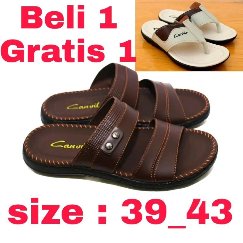 PAKET HEMAT BELI 1 GRATIS 1 // Sandal kulit pria 1