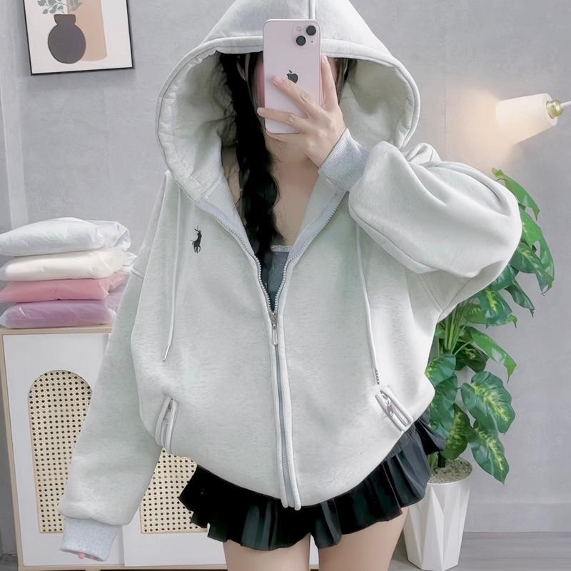 áo hoodie & áo len [FREESHIP] Áo HOODIEZIP Thêu Túi Khoá Kéo, Nón To 2 lớp, Nhiều size Nữ Women Top AK24 khoác Áo Khoác Kem hoodie có thể giặt máy áo hoodie vàng ★ đỏ pocket boxy