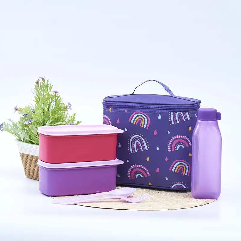 {COD TERMURAH ) CPM  rainbow lunch bag set of 5 pcs with alumunium foil Garpu Kotak 1