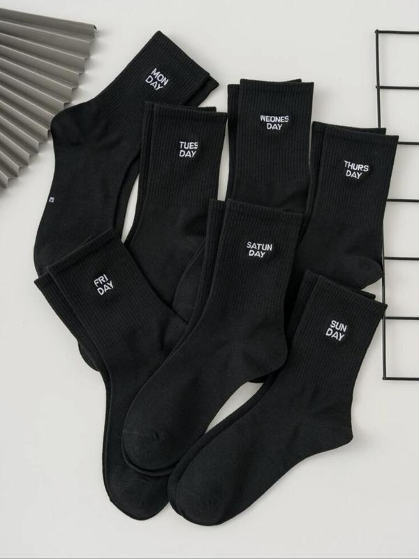 Women's 7 Pairs Letter Print Crew Socks, Casual Moisture Wicking Socks, Soft Comfy Breathable Socks For All Seasons Daily Wear 4