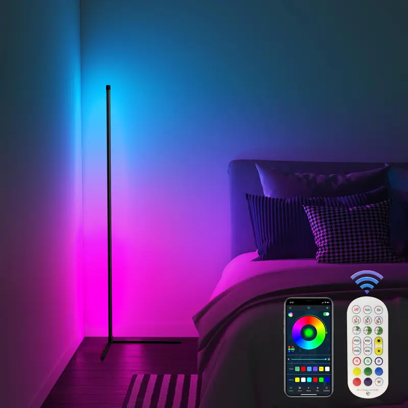 USB Powered LED Floor Lamp, RGB Color Changing LED Light with APP & Remote Control, Bluetooth-compatible Music Sync Ambient Lights For Home Gaming Room Decor 0