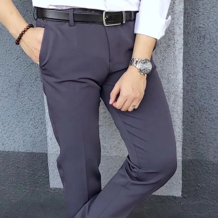 Quần Âu Nam Dáng Trẻ Vải Cotton Co Giãn Chống Nhăn 2 Màu , Đen, Ghi Menswear 3