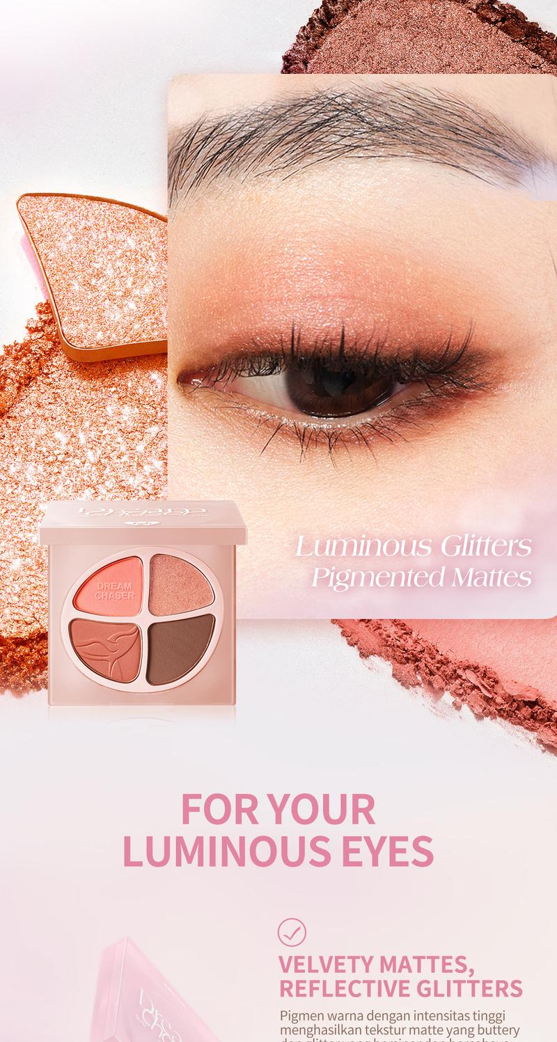 Product Introduction of [FLASH SALE] BNB barenbliss Dream Chaser Quad Eyeshadow Palette | Palet Eyeshadow Matte & Glitter, Tahan Air & Keringat, Tahan 8 Jam, Hasil Natural untuk Pemula 1