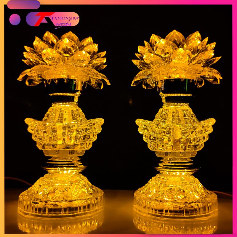 {GIÁ 1 CẶP} CẶP ĐÈN HOA SEN THÂN THỎI VÀNG, ĐÀI SEN THỜ CÚNG, SEN QUAN ÂM, ĐÈN SEN TƯỢNG PHẬT, (SEN23-Y)