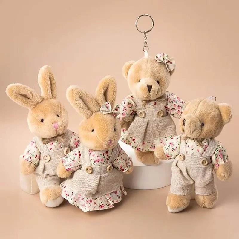 New Couple Little Bear Rabbit Plush Toy Pendant Cute Hemp Bear Keychain Bag Pendant Clasp Doll