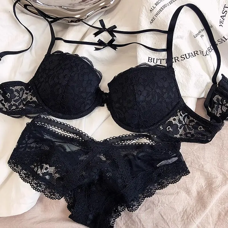 Lace underwear female bow bow ultra-thin anti-sagging suitable for large breasts gathered ladies soft steel ring bra Womenswear Comfort
