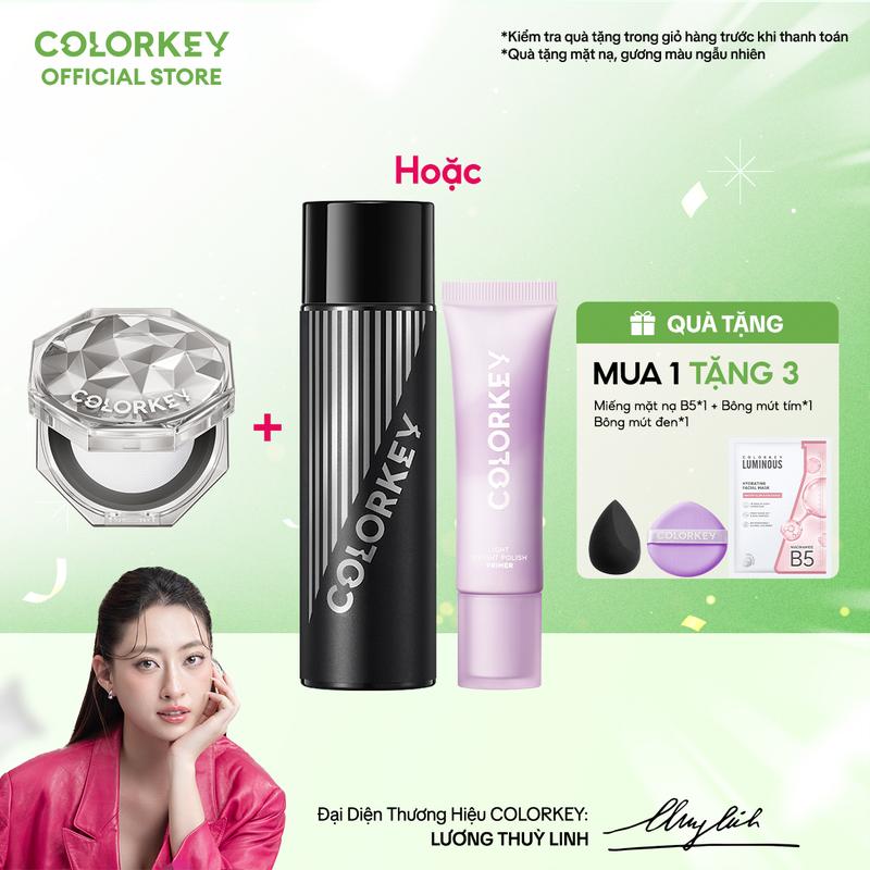 Combo 1 Phấn Phủ 8g + 1 Xịt Khóa Nền 100ml Hoặc 1 Kem Lót 30g COLORKEY Giúp Lớp Make-Up Nhẹ Và Bền Lì