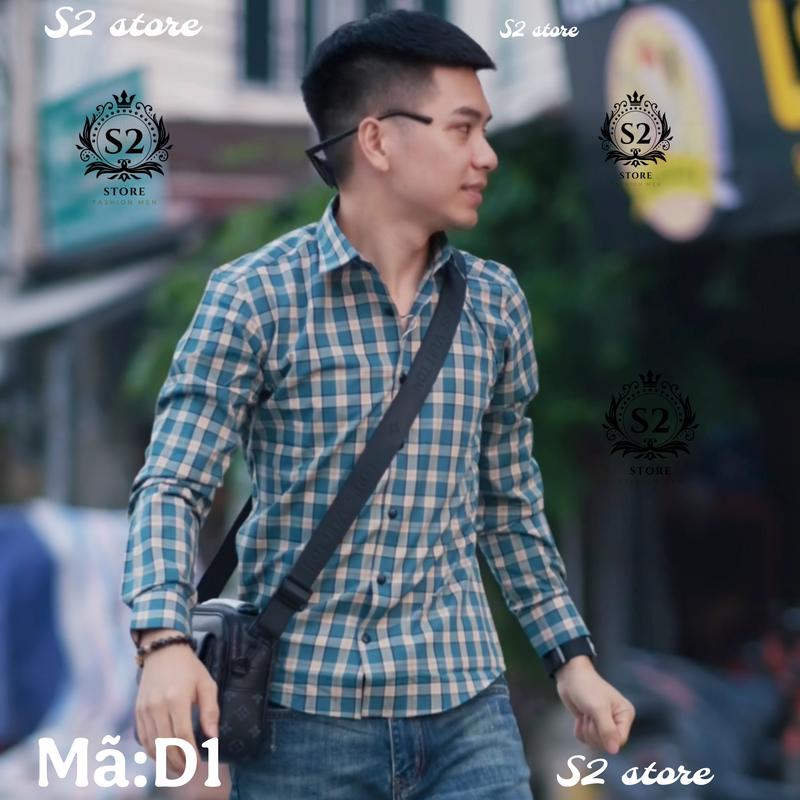Áo Sơ Mi Sọc Caro Nhỏ Vải Lụa Mềm Mịn Nam Menswear Shirt Cổ Tròn Kem Có Cổ Kate